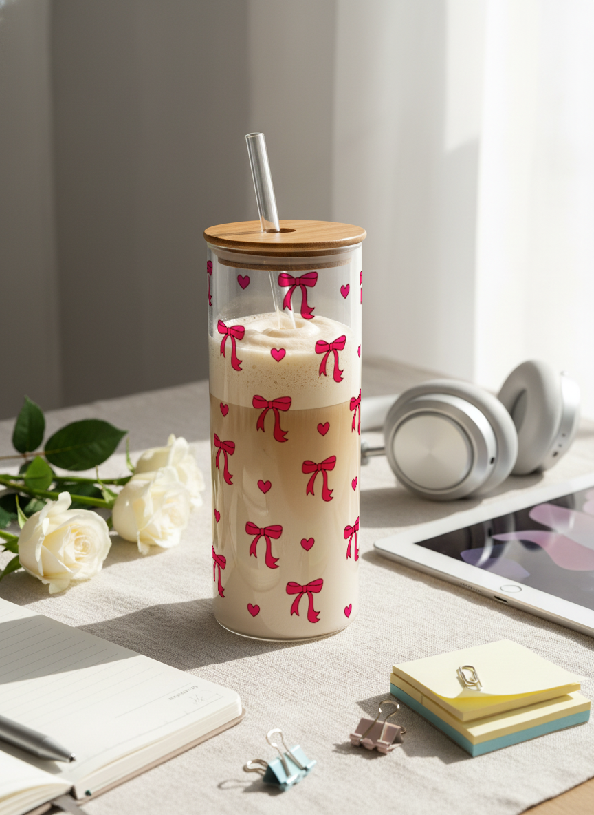 Clear Grande Sipper 650ml| Amour Bows Print | 650ml Coffee Tumbler with Straw and Lid 1219 Avenue India