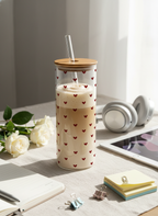 Clear Grande Sipper 650ml| Benji Hearts Print| 650ml Coffee Tumbler with Straw and Lid 1219 Avenue India
