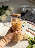 Clear Grande Sipper 650ml| Benji Hearts Print| 650ml Coffee Tumbler with Straw and Lid 1219 Avenue India