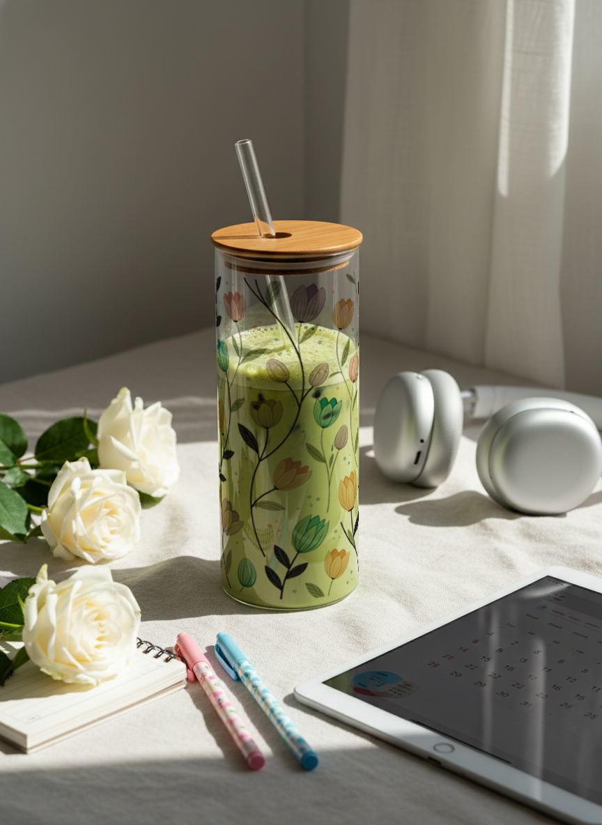 Clear Grande Sipper 650ml| Bloomscape Print| 600ml Coffee Tumbler with Straw and Lid 1219 Avenue India