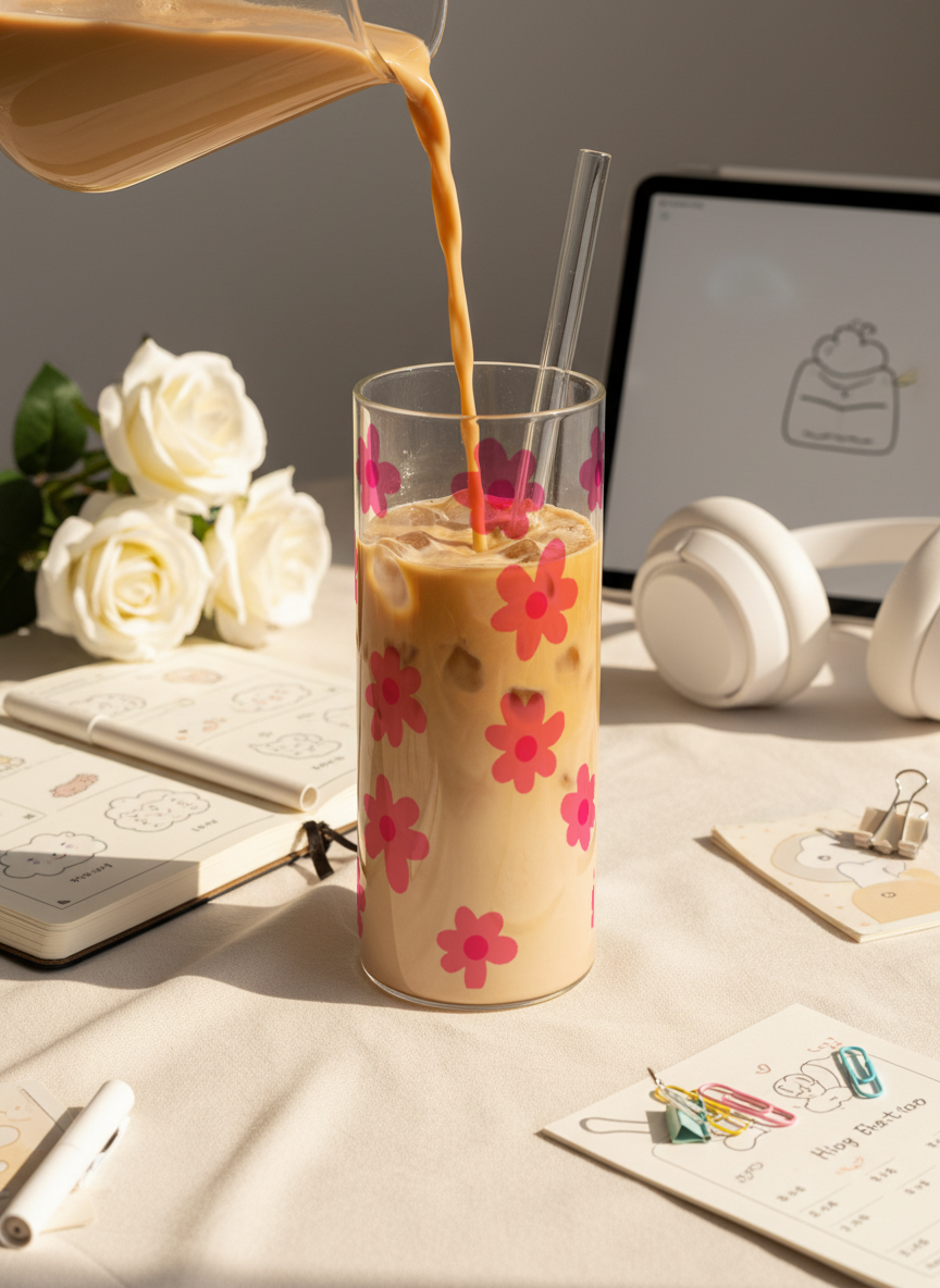 Clear Grande Sipper 650ml| Blossom Flowers Print| 650ml Coffee Tumbler with Straw and Lid 1219 Avenue India