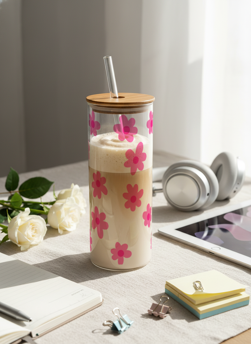 Clear Grande Sipper 650ml| Blossom Flowers Print| 650ml Coffee Tumbler with Straw and Lid 1219 Avenue India