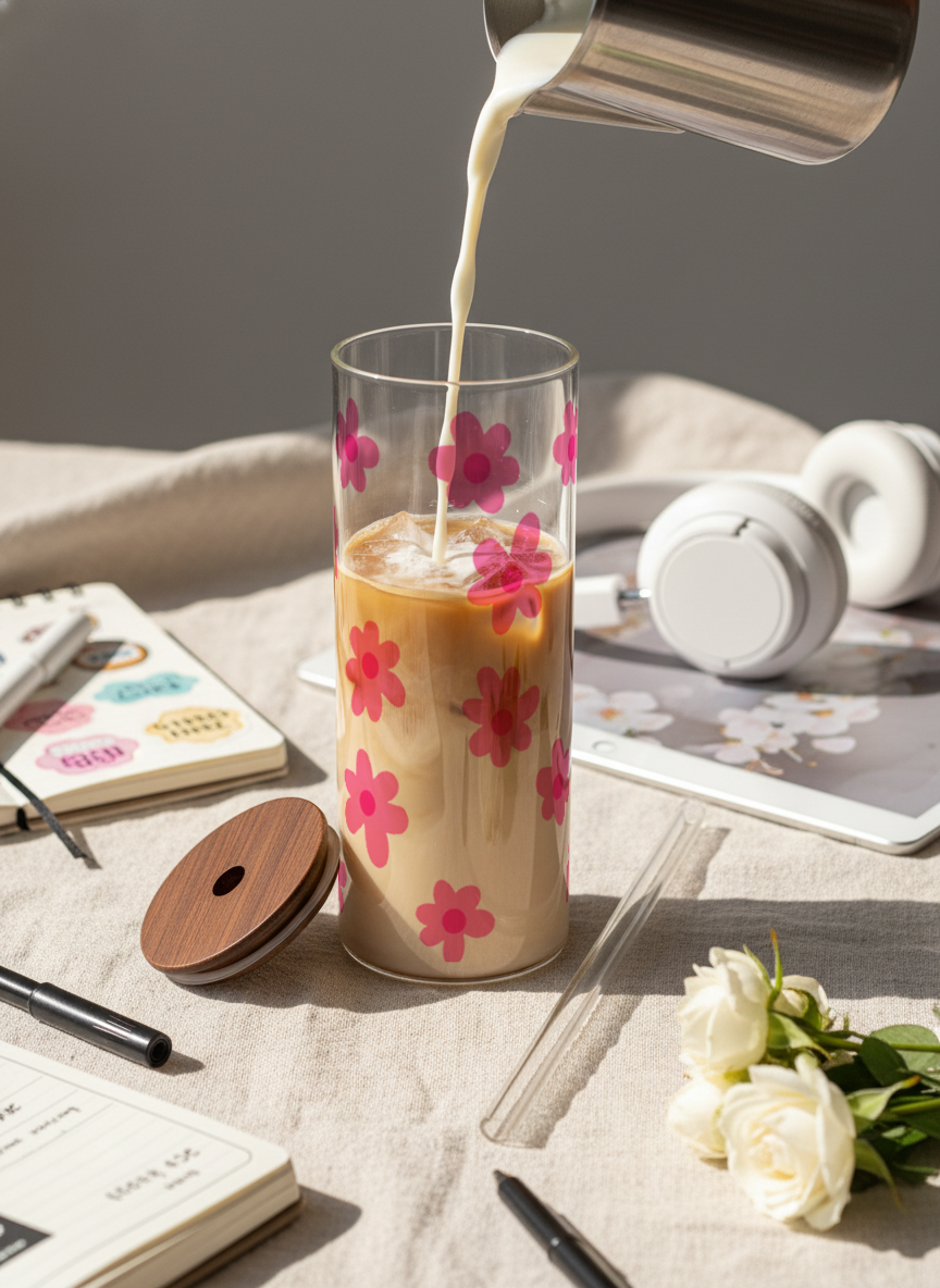 Clear Grande Sipper 650ml| Blossom Flowers Print| 650ml Coffee Tumbler with Straw and Lid 1219 Avenue India