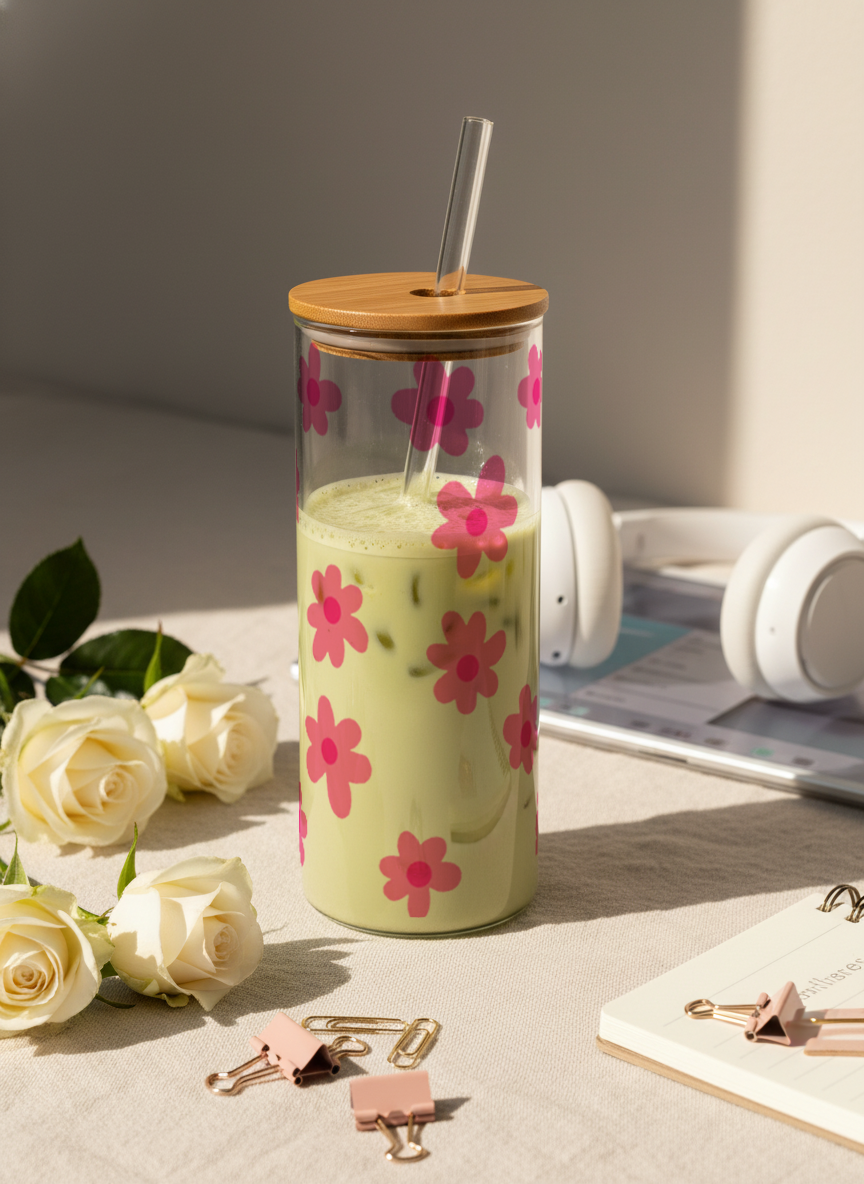 Clear Grande Sipper 650ml| Blossom Flowers Print| 650ml Coffee Tumbler with Straw and Lid 1219 Avenue India