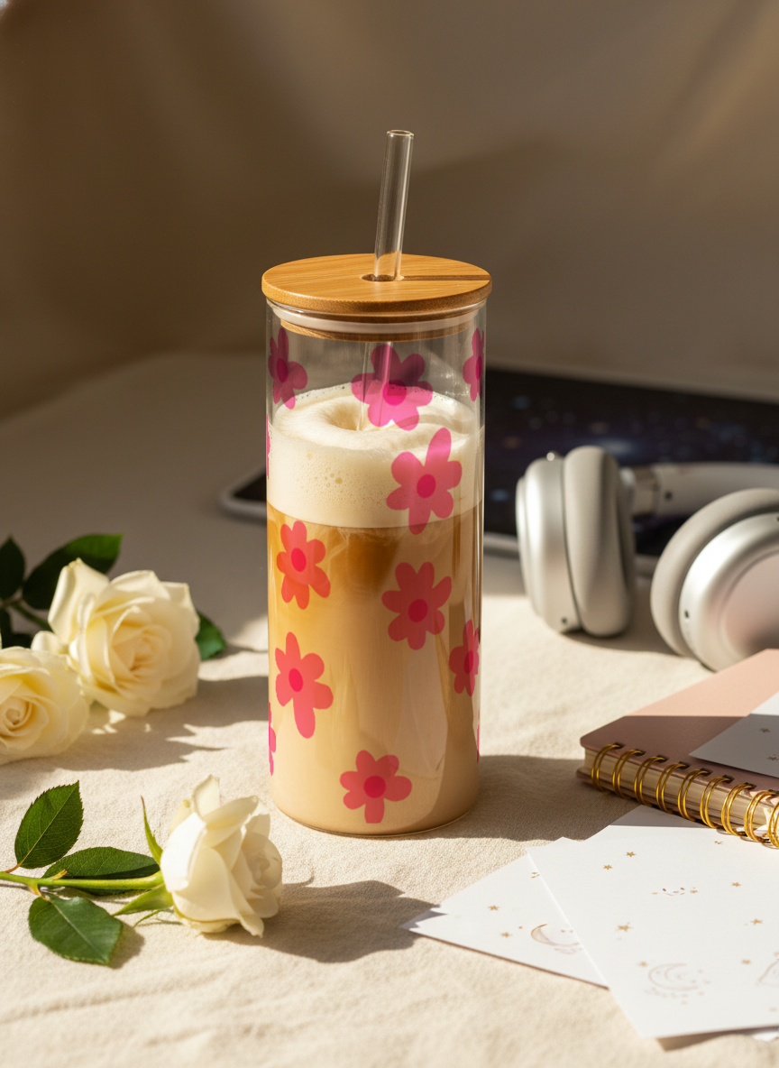 Clear Grande Sipper 650ml| Blossom Flowers Print| 650ml Coffee Tumbler with Straw and Lid 1219 Avenue India