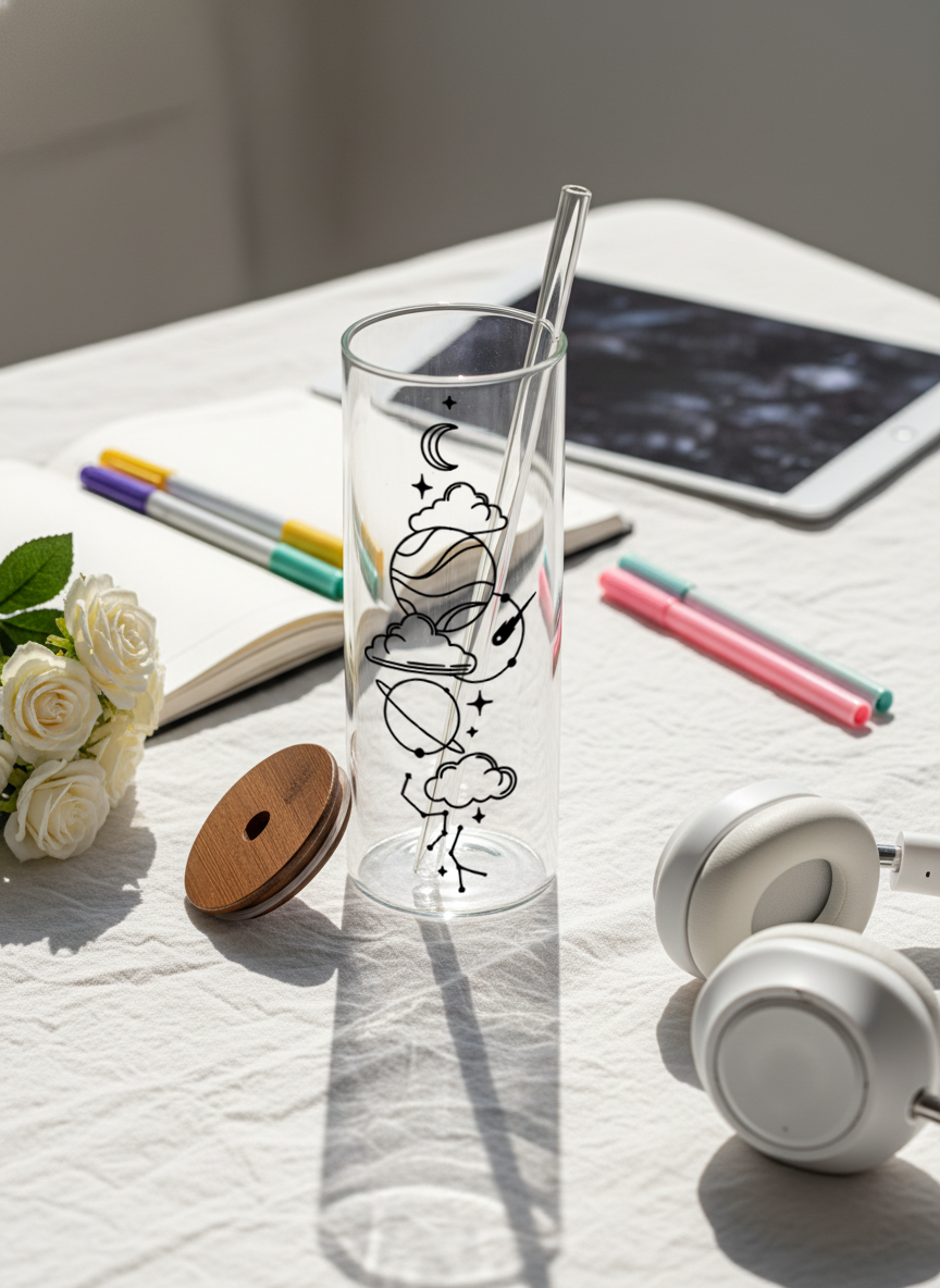 Clear Grande Sipper 650ml| Celestial Print| 650ml Coffee Tumbler with Straw and Lid 1219 Avenue India