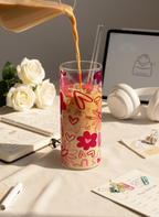 Clear Grande Sipper 650ml|Heart Doodle Print| 600ml Coffee Tumbler with Straw and Lid 1219 Avenue India