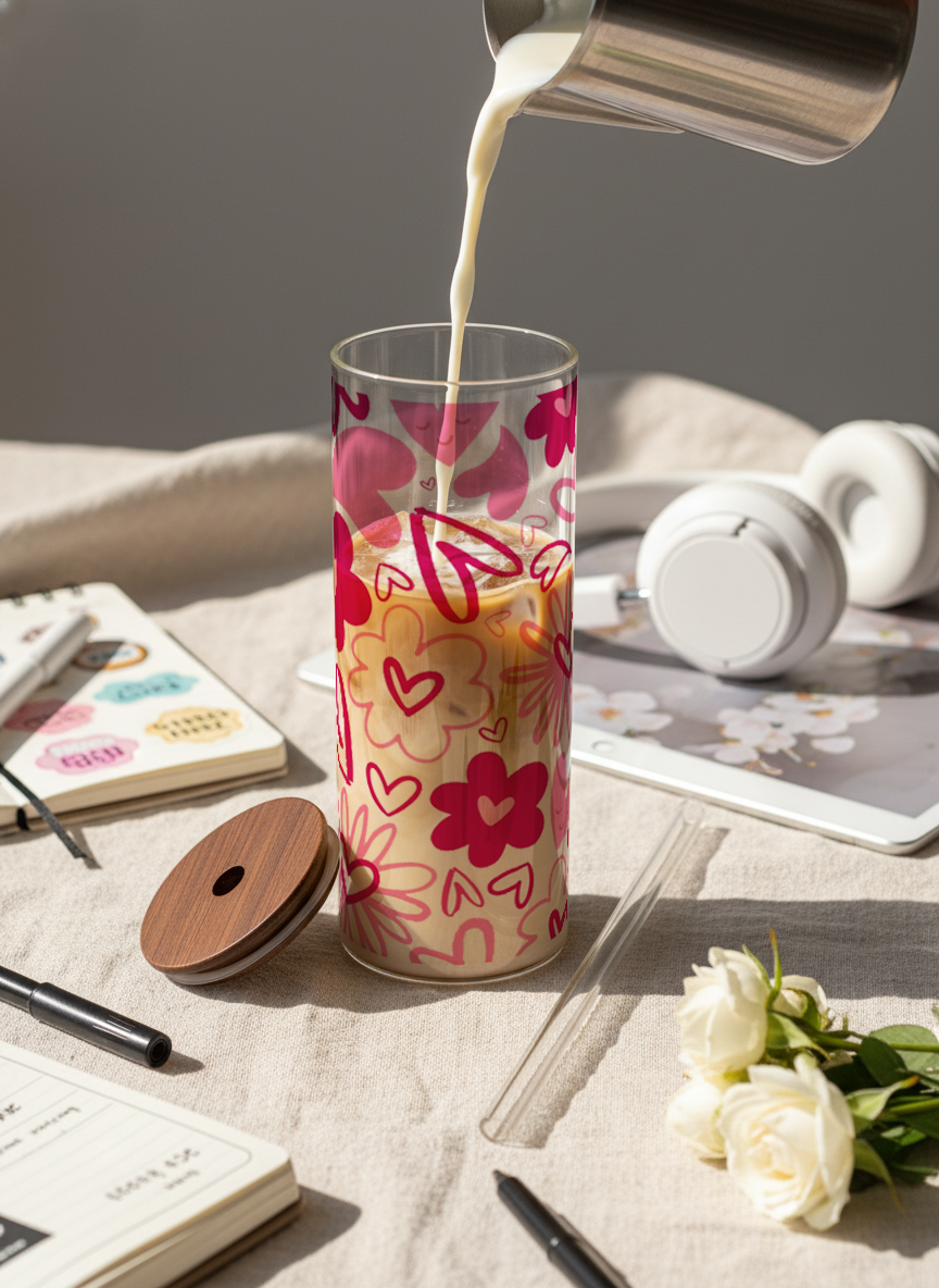 Clear Grande Sipper 650ml|Heart Doodle Print| 600ml Coffee Tumbler with Straw and Lid 1219 Avenue India