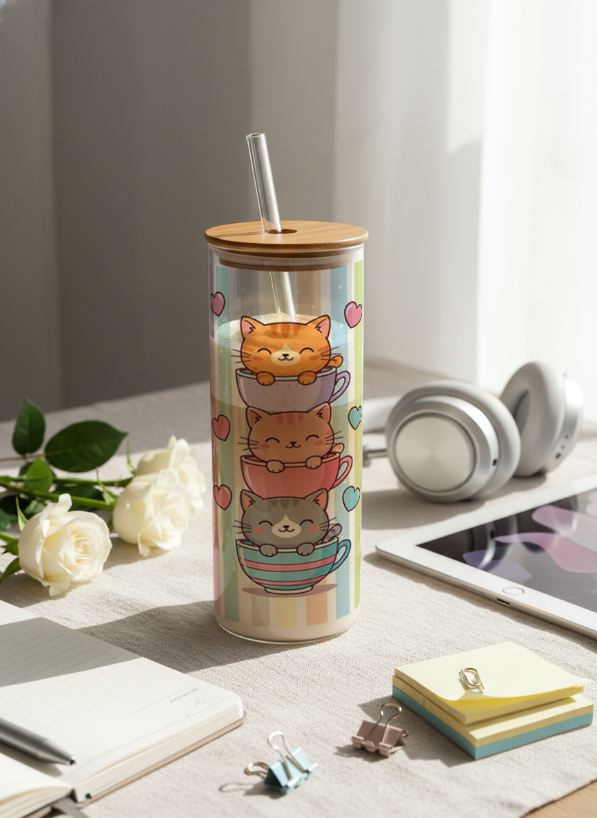 Clear Grande Sipper 650ml| Purr And Pour Print| 600ml Coffee Tumbler with Straw and Lid 1219 Avenue India