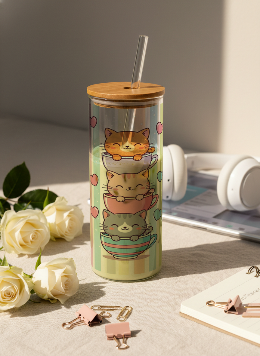 Clear Grande Sipper 650ml| Purr And Pour Print| 600ml Coffee Tumbler with Straw and Lid 1219 Avenue India