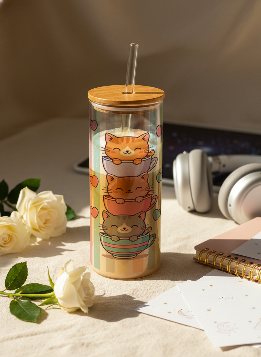 Clear Grande Sipper 650ml| Purr And Pour Print| 600ml Coffee Tumbler with Straw and Lid 1219 Avenue India