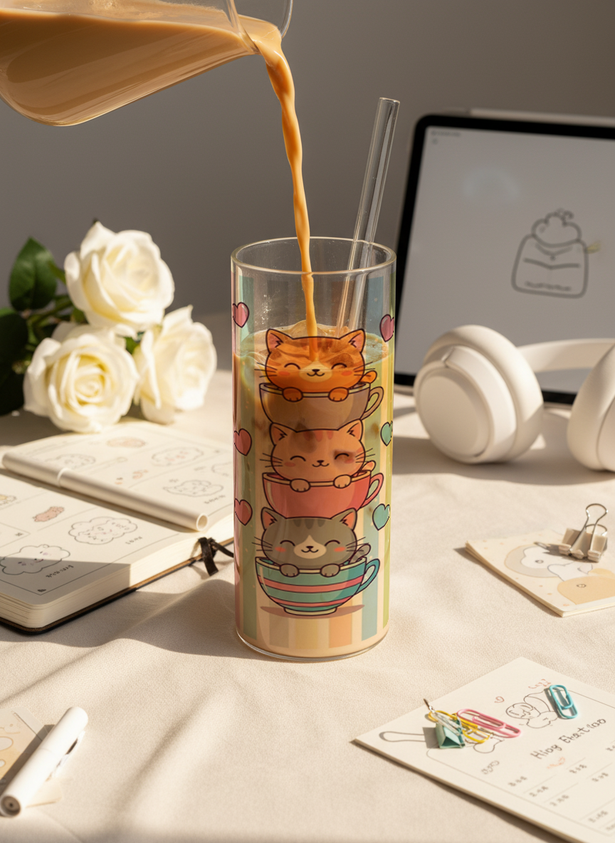 Clear Grande Sipper 650ml| Purr And Pour Print| 600ml Coffee Tumbler with Straw and Lid 1219 Avenue India