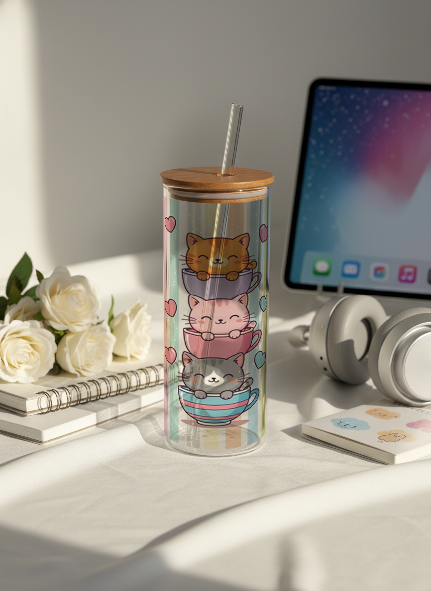 Clear Grande Sipper 650ml| Purr And Pour Print| 600ml Coffee Tumbler with Straw and Lid 1219 Avenue India