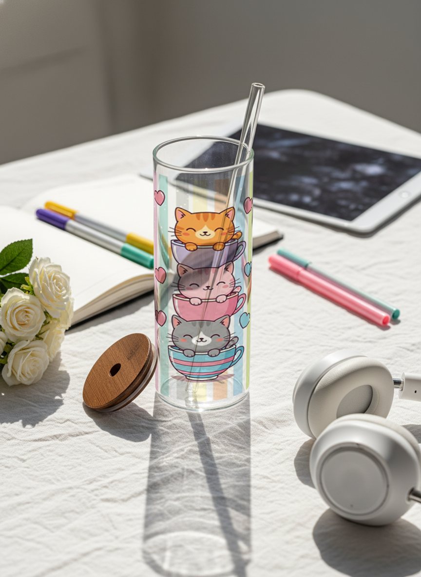 Clear Grande Sipper 650ml| Purr And Pour Print| 600ml Coffee Tumbler with Straw and Lid 1219 Avenue India