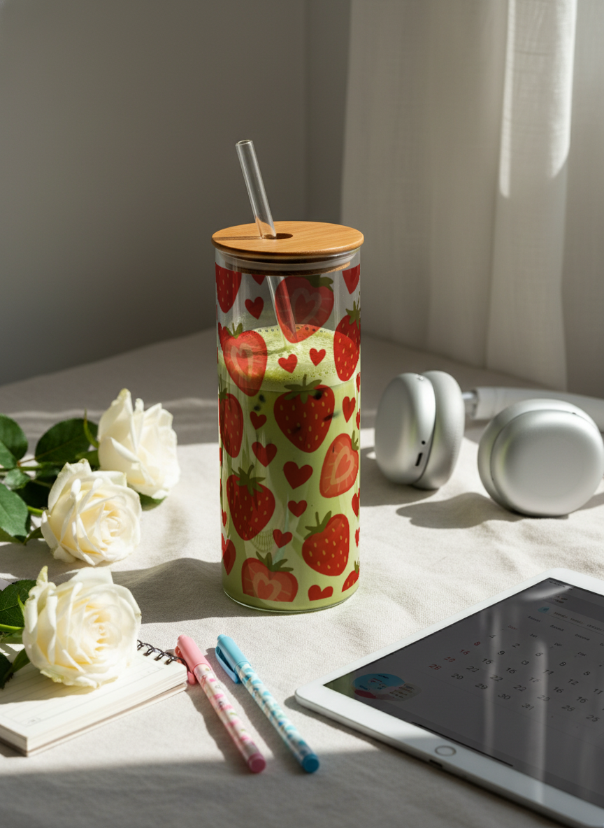 Clear Grande Sipper 650ml| Strawberry Burst Print| 600ml Coffee Tumbler with Straw and Lid 1219 Avenue India