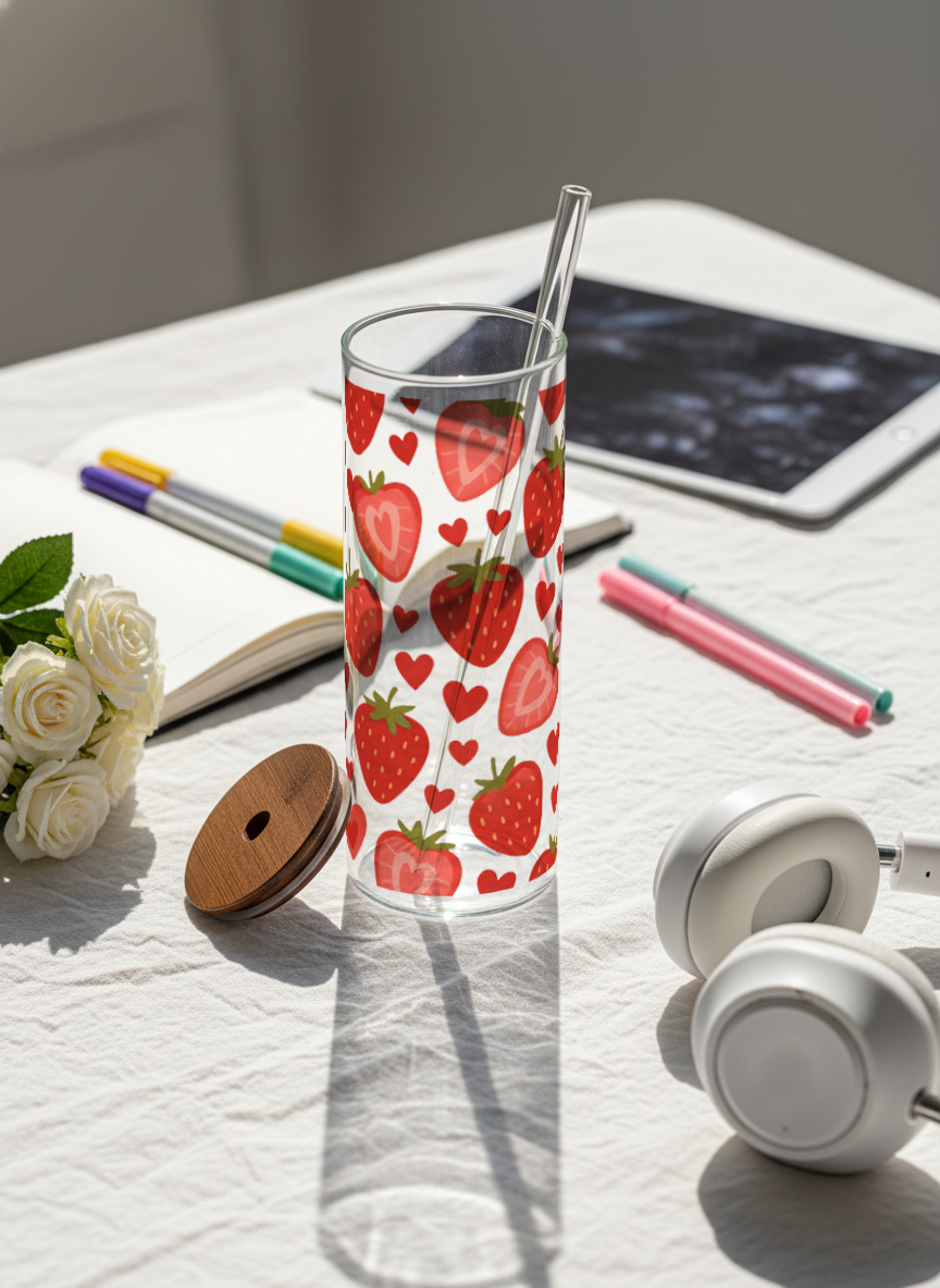 Clear Grande Sipper 650ml| Strawberry Burst Print| 600ml Coffee Tumbler with Straw and Lid 1219 Avenue India