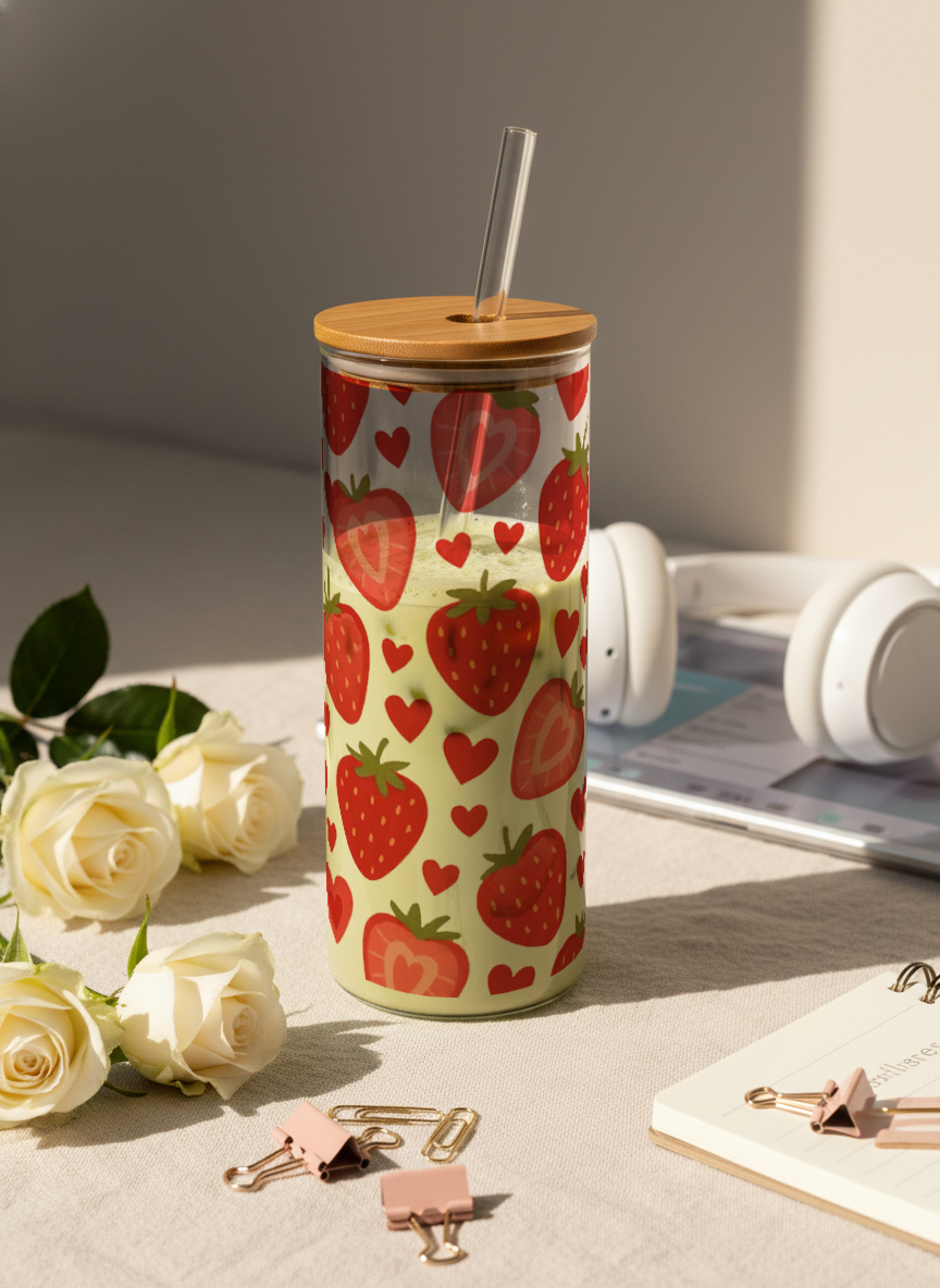 Clear Grande Sipper 650ml| Strawberry Burst Print| 600ml Coffee Tumbler with Straw and Lid 1219 Avenue India
