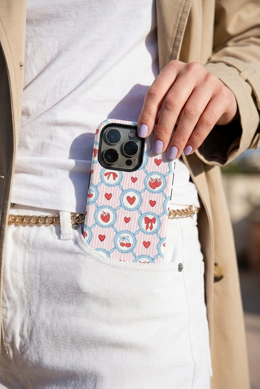 Cloud Skin Case for iPhone 14 to 17 Series| Berry Charm Print | Premium 3D Hard Shell Cover 1219 Avenue