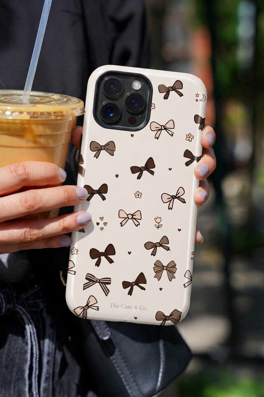 Cloud Skin Case for iPhone 14 to 17 Series| Cute Cocoa Bows Print | Premium 3D Hard Shell Cover 1219 Avenue