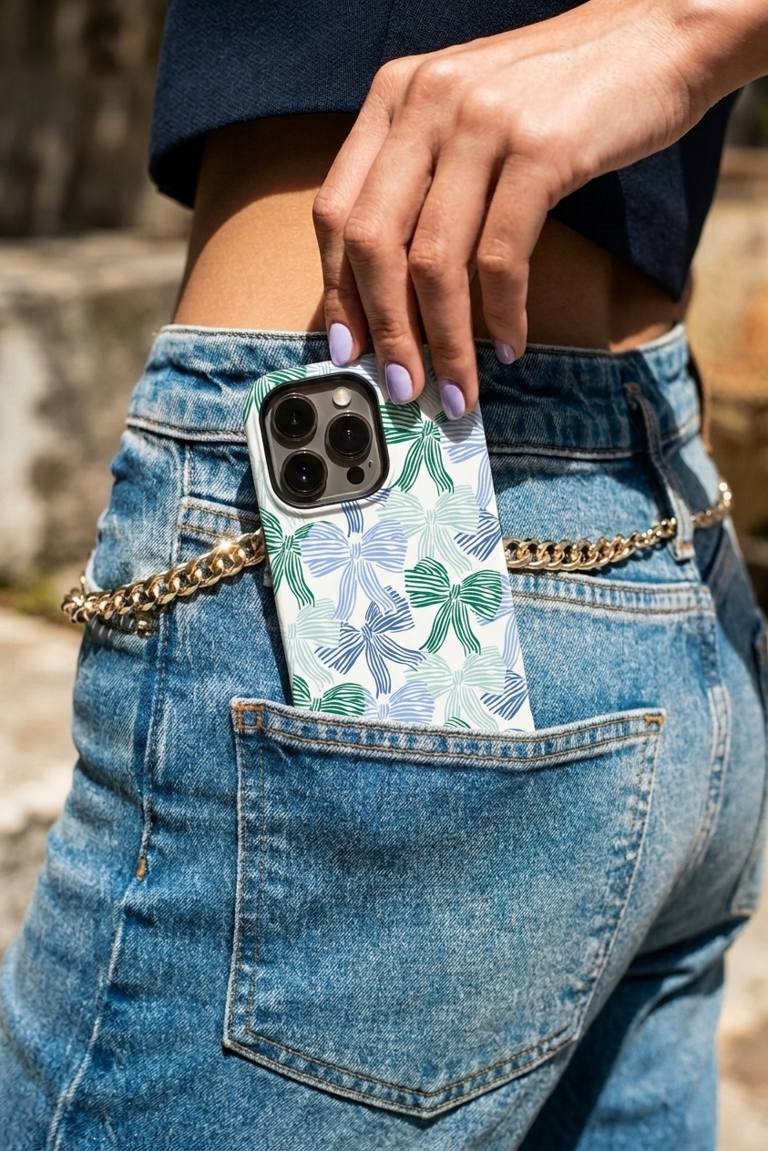 Cloud Skin Case for iPhone 14 to 17 Series|  Misty Ribbon Print | Premium 3D Hard Shell Cover 1219 Avenue