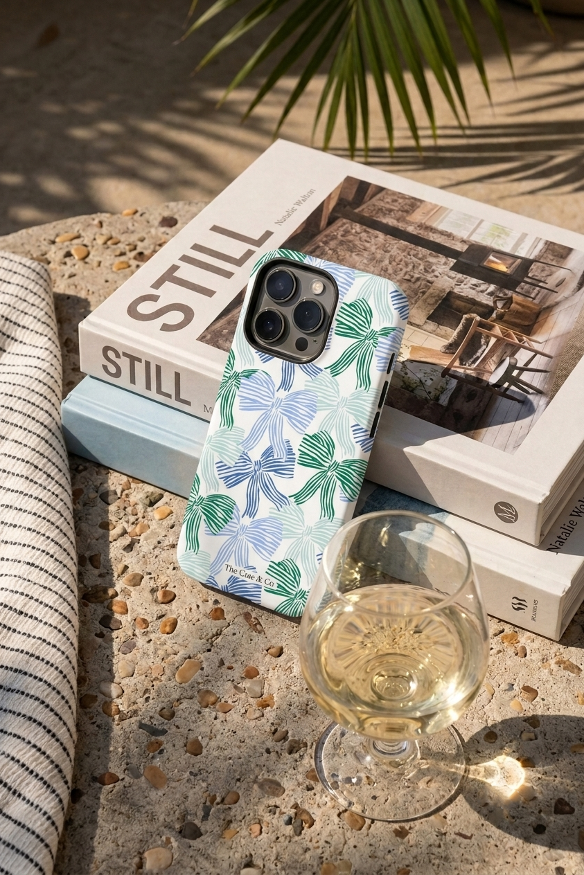 Cloud Skin Case for iPhone 14 to 17 Series|  Misty Ribbon Print | Premium 3D Hard Shell Cover 1219 Avenue