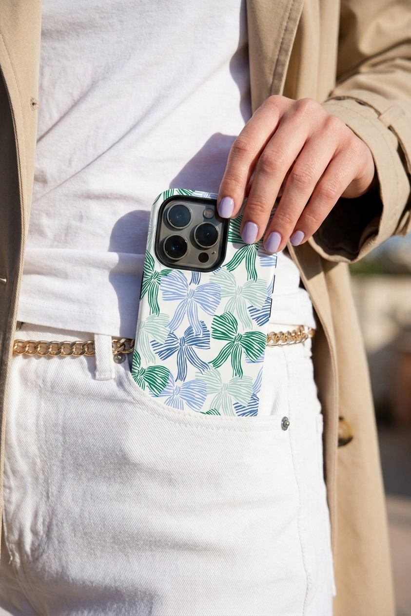 Cloud Skin Case for iPhone 14 to 17 Series|  Misty Ribbon Print | Premium 3D Hard Shell Cover 1219 Avenue