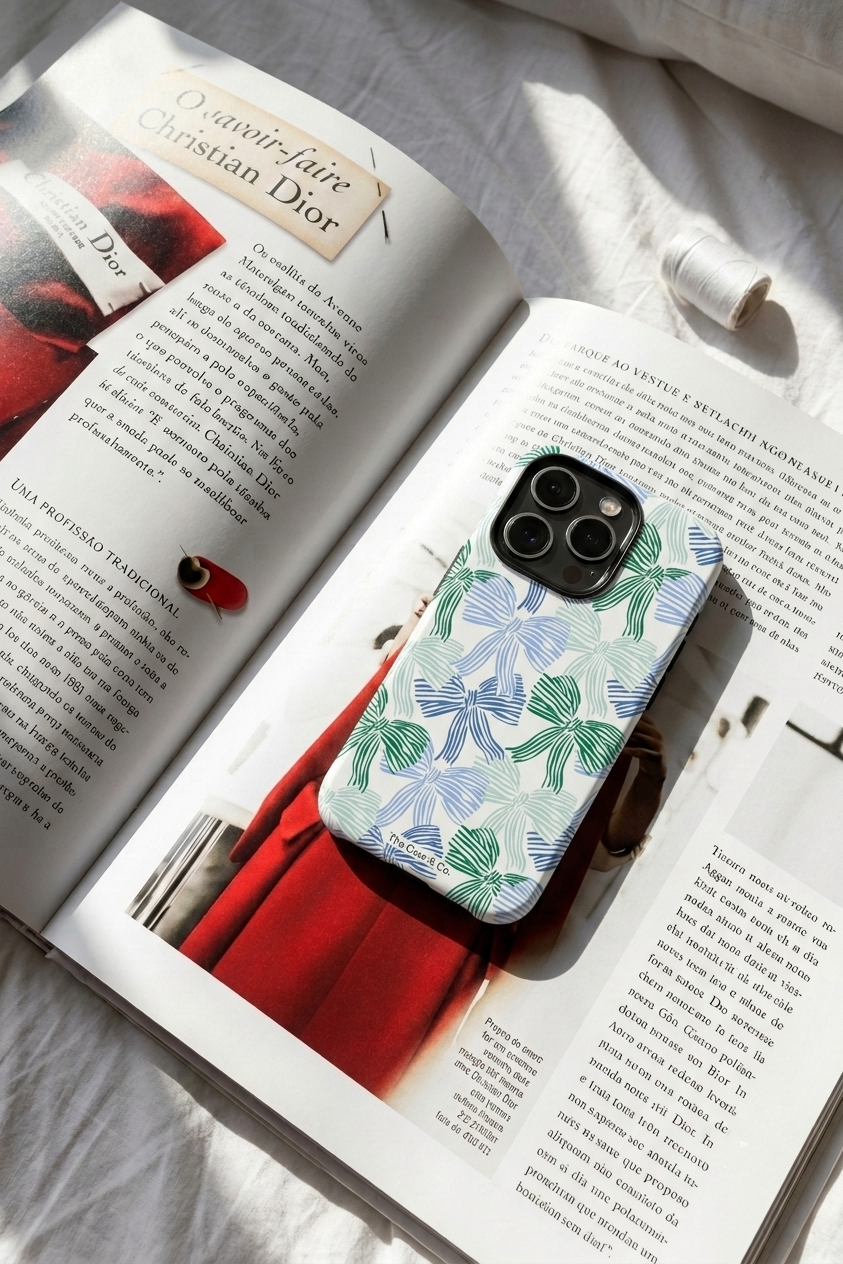 Cloud Skin Case for iPhone 14 to 17 Series|  Misty Ribbon Print | Premium 3D Hard Shell Cover 1219 Avenue