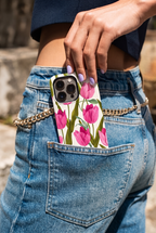 Cloud Skin Case for iPhone 14 to 17 Series| Pink Meadow Print | Premium 3D Hard Shell Cover 1219 Avenue