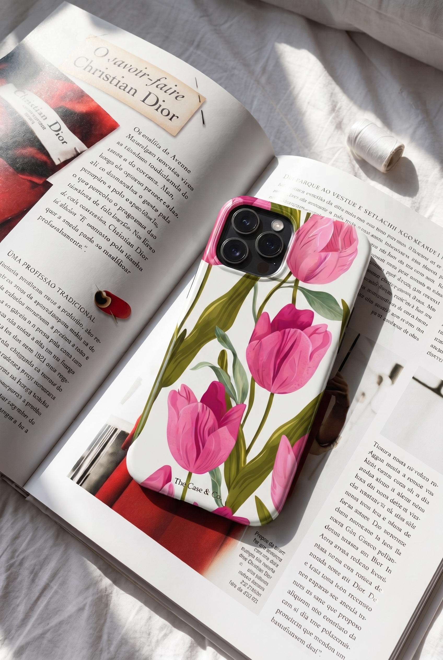 Cloud Skin Case for iPhone 14 to 17 Series| Pink Meadow Print | Premium 3D Hard Shell Cover 1219 Avenue