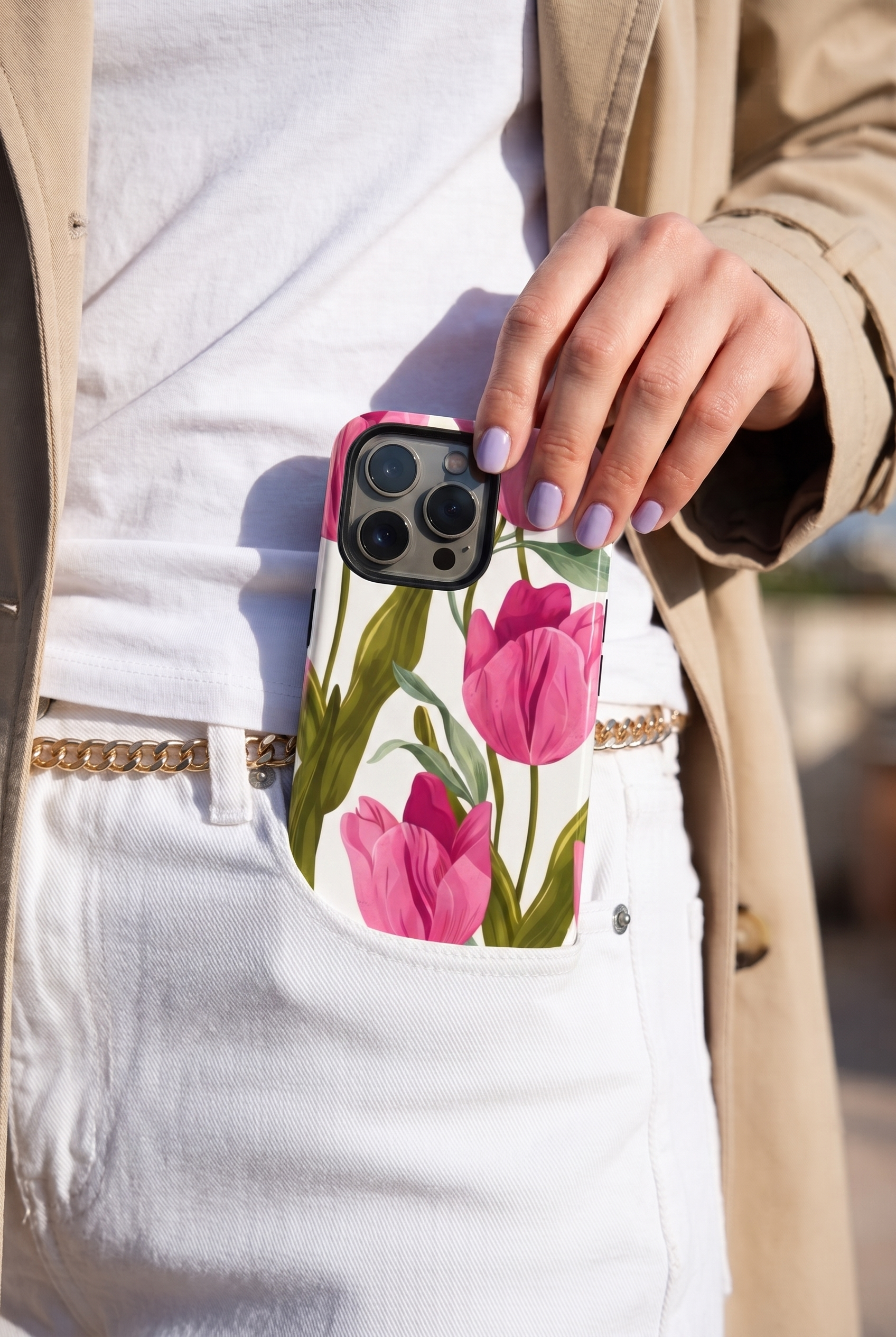 Cloud Skin Case for iPhone 14 to 17 Series| Pink Meadow Print | Premium 3D Hard Shell Cover 1219 Avenue