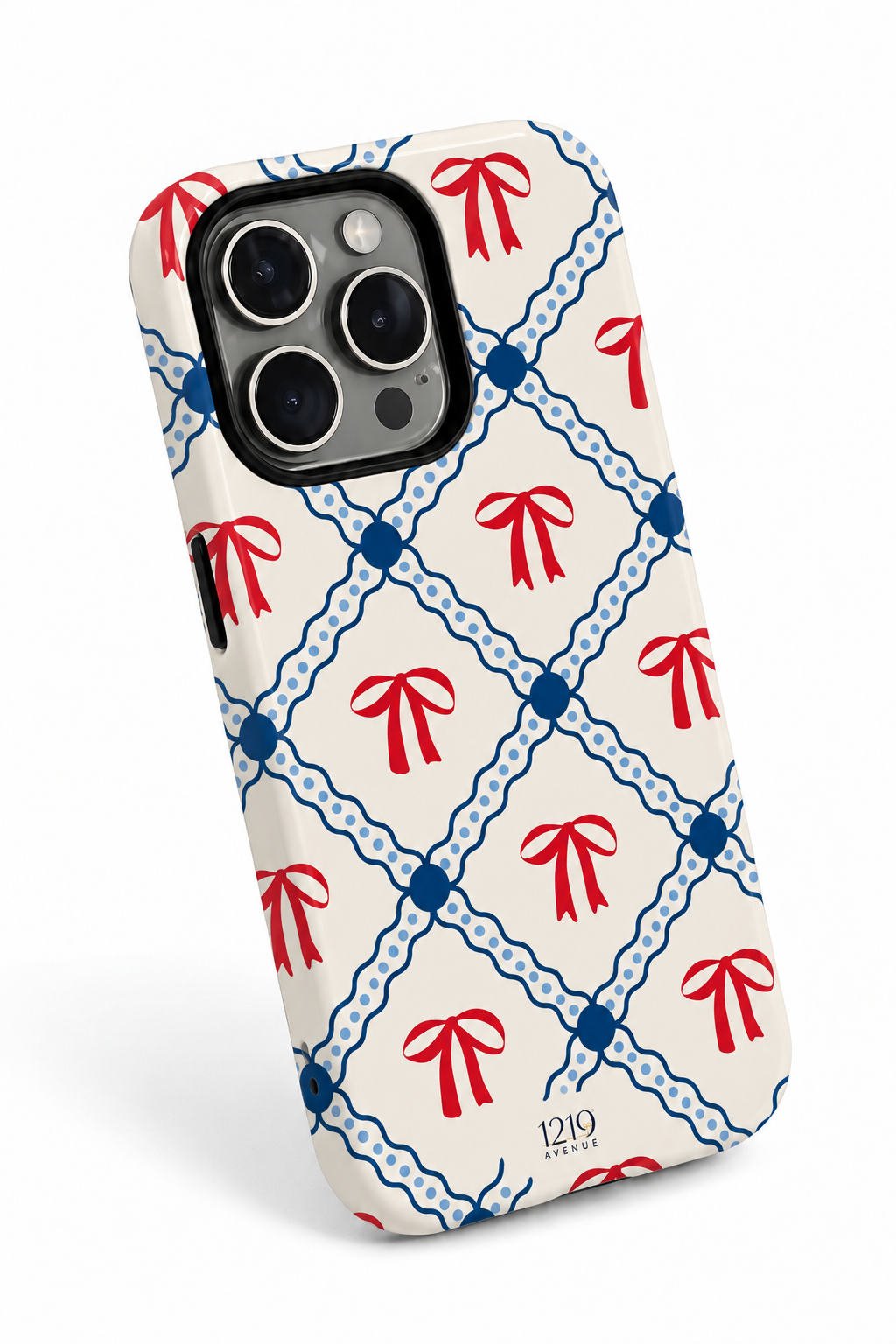 Cloud Skin Case for iPhone 14 to 17 Series| Signature Bow Motif Print | Premium 3D Hard Shell Cover 1219 Avenue