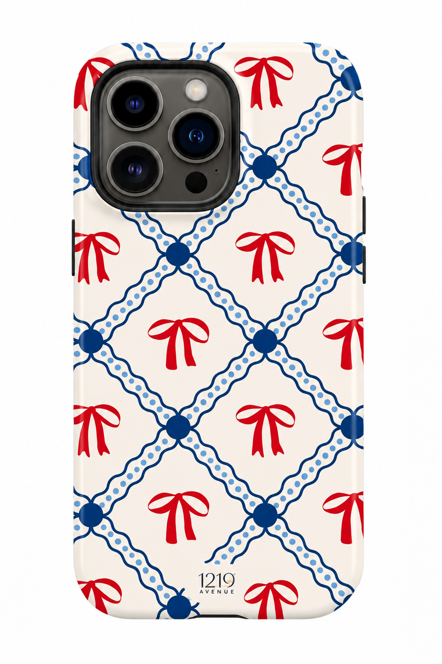Cloud Skin Case for iPhone 14 to 17 Series| Signature Bow Motif Print | Premium 3D Hard Shell Cover 1219 Avenue