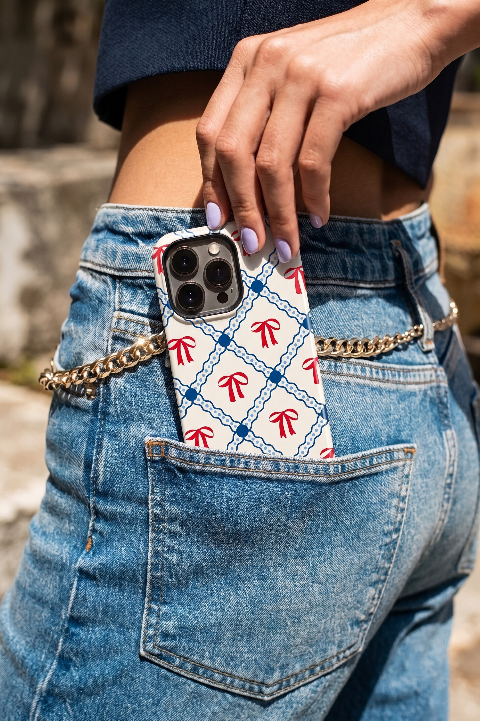 Cloud Skin Case for iPhone 14 to 17 Series| Signature Bow Motif Print | Premium 3D Hard Shell Cover 1219 Avenue