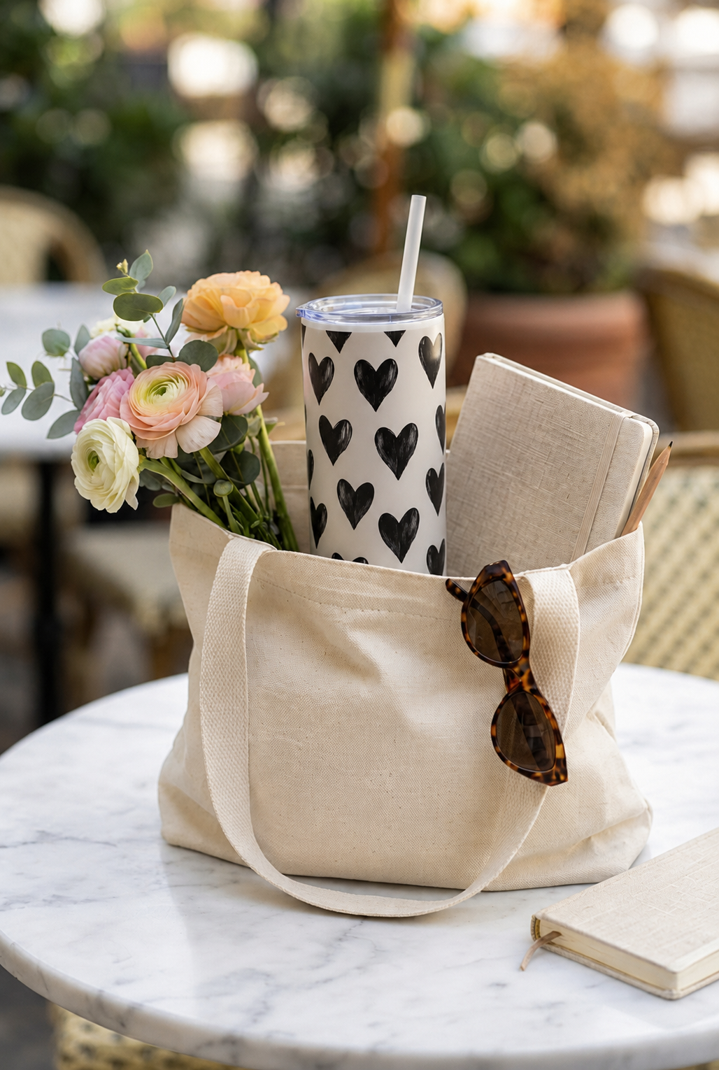 Colossal Tumbler 700ML with Straw | Bouji Black Hearts Print |Double Walled Insulated Tumbler 7-8 hrs 1219 Avenue
