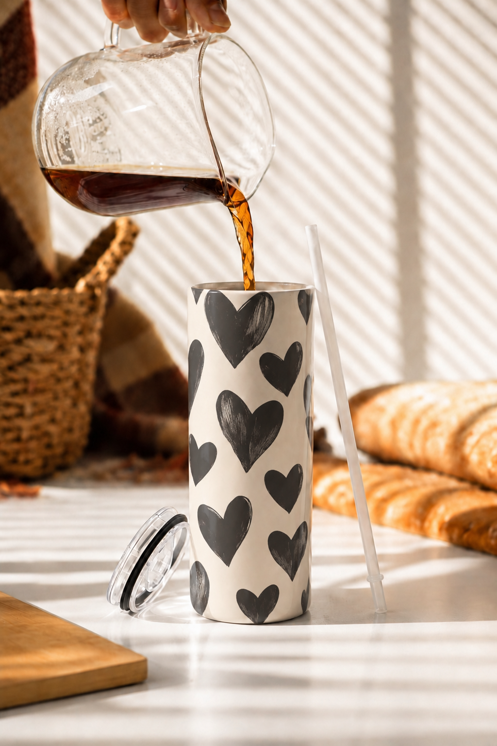 Colossal Tumbler 700ML with Straw | Bouji Black Hearts Print |Double Walled Insulated Tumbler 7-8 hrs 1219 Avenue