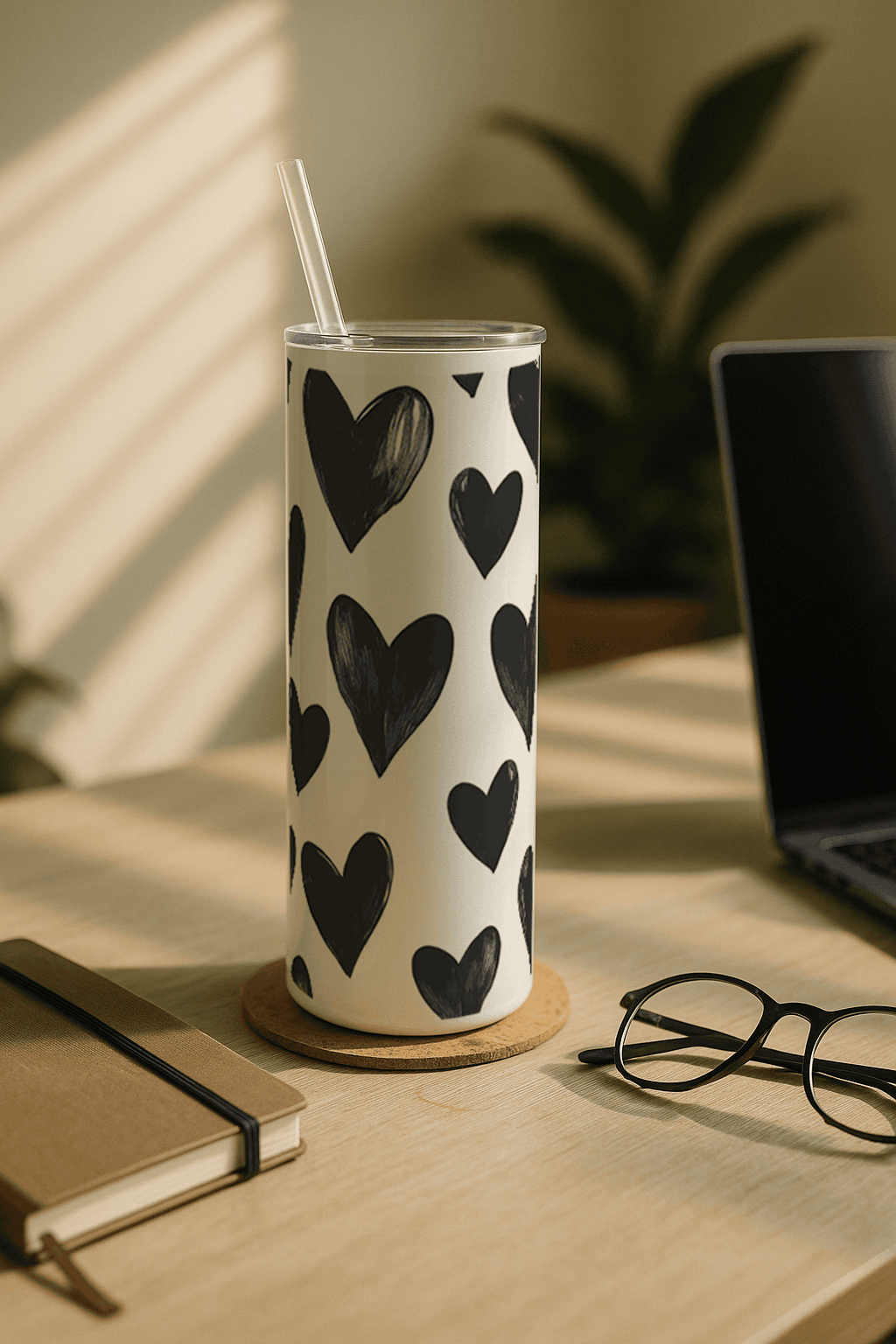 Colossal Tumbler 700ML with Straw | Bouji Black Hearts Print |Double Walled Insulated Tumbler 7-8 hrs 1219 Avenue