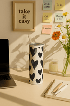 Colossal Tumbler 700ML with Straw | Bouji Black Hearts Print |Double Walled Insulated Tumbler 7-8 hrs 1219 Avenue