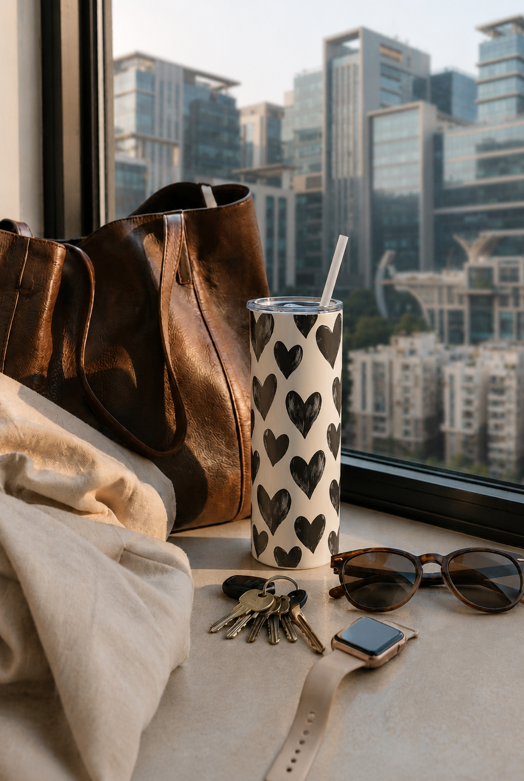 Colossal Tumbler 700ML with Straw | Bouji Black Hearts Print |Double Walled Insulated Tumbler 7-8 hrs 1219 Avenue