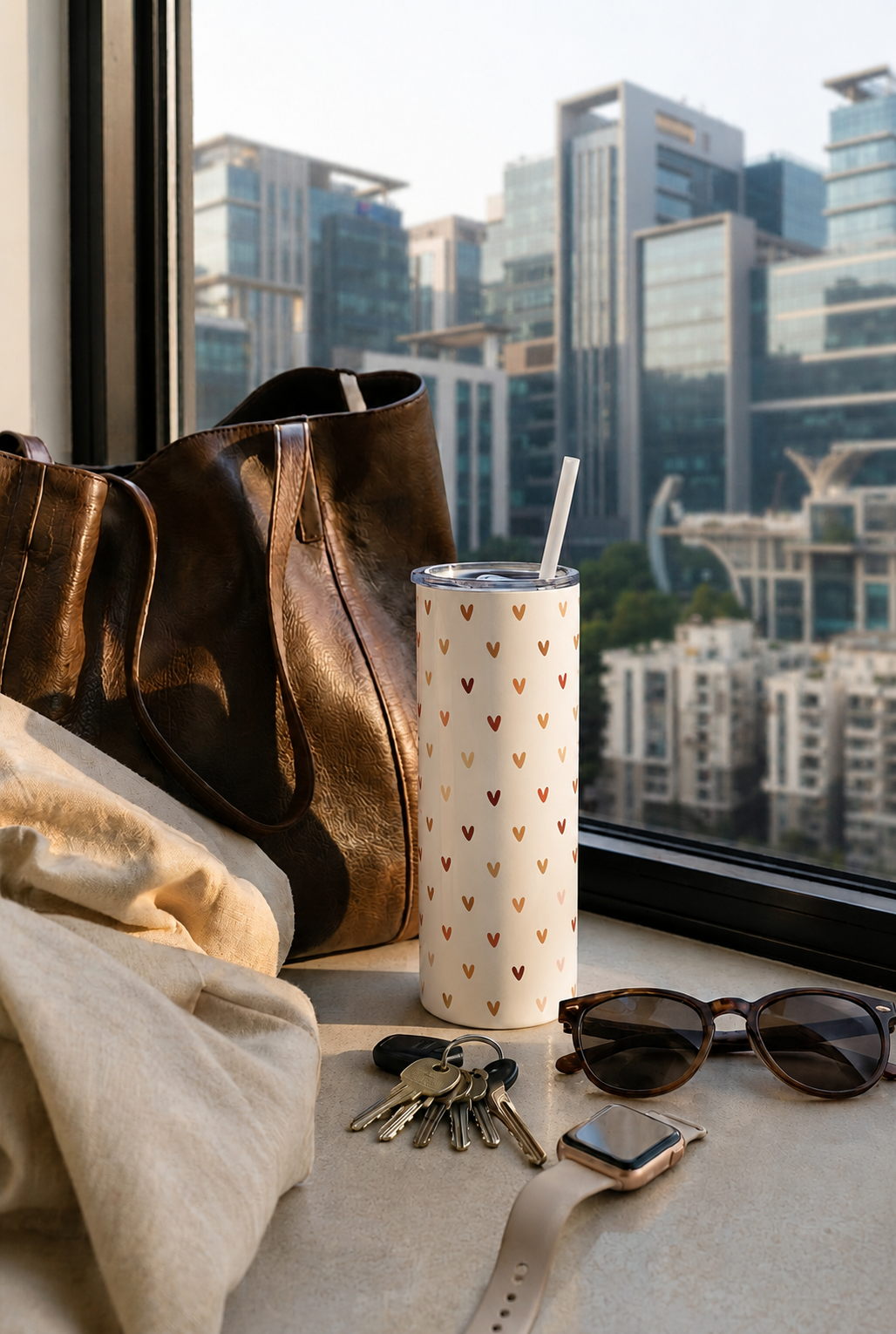 Colossal Tumbler 700ML with Straw| Cherry Hearts Print |Double Walled Insulated Tumbler 7-8 hrs 1219 Avenue