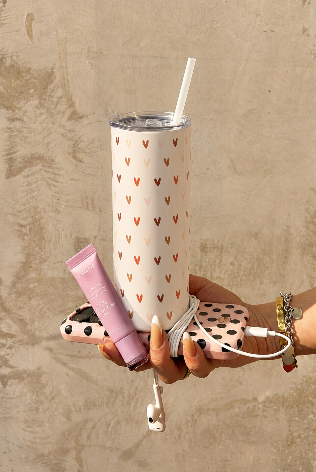 Colossal Tumbler 700ML with Straw| Cherry Hearts Print |Double Walled Insulated Tumbler 7-8 hrs 1219 Avenue