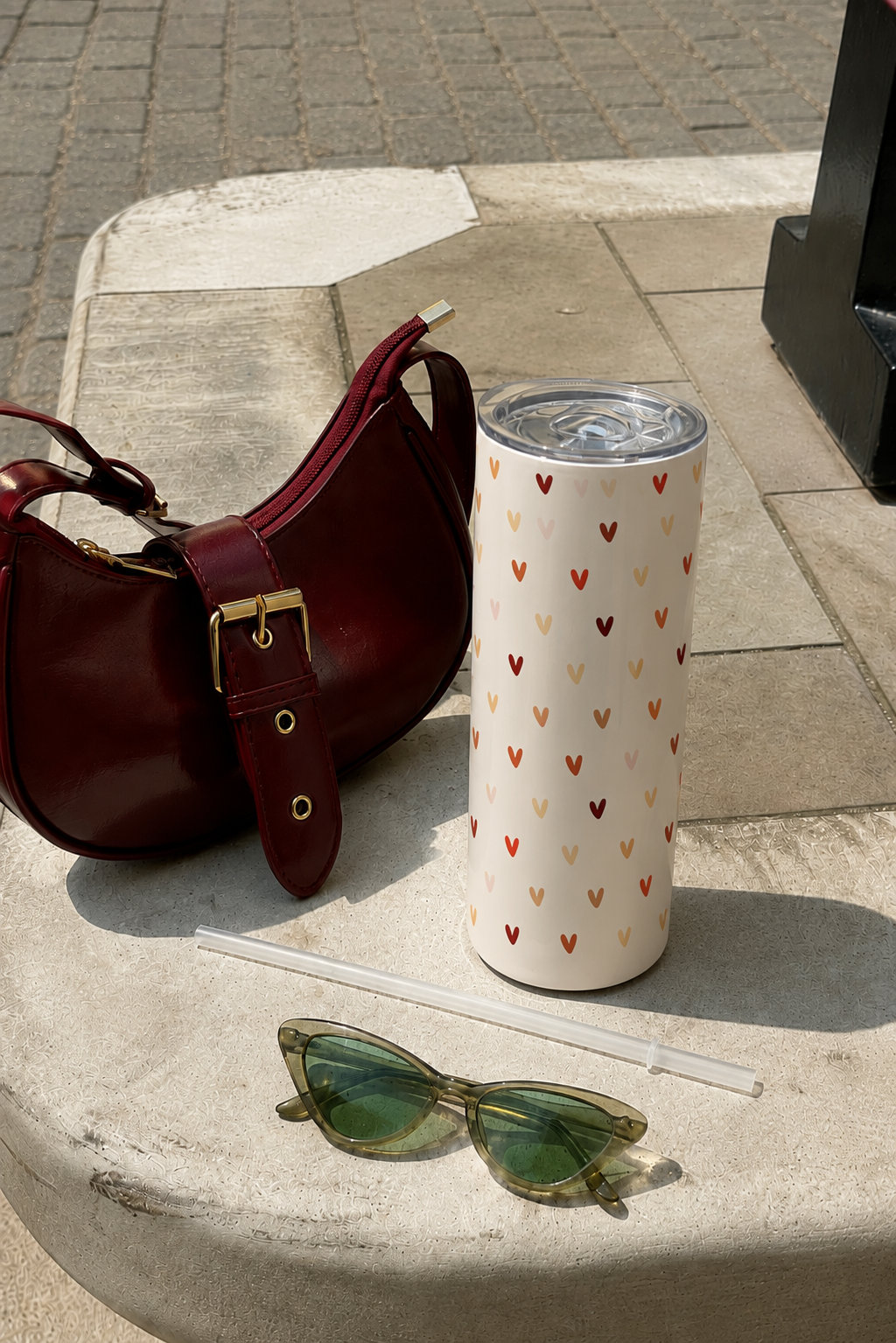Colossal Tumbler 700ML with Straw| Cherry Hearts Print |Double Walled Insulated Tumbler 7-8 hrs 1219 Avenue