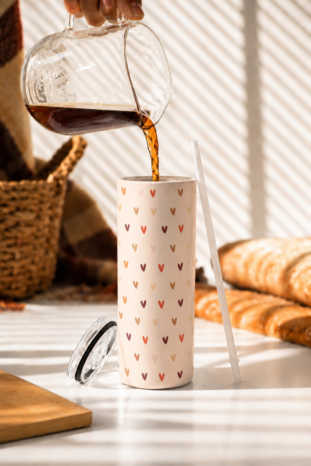 Colossal Tumbler 700ML with Straw| Cherry Hearts Print |Double Walled Insulated Tumbler 7-8 hrs 1219 Avenue