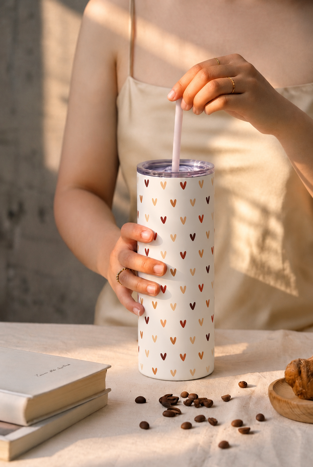 Colossal Tumbler 700ML with Straw| Cherry Hearts Print |Double Walled Insulated Tumbler 7-8 hrs 1219 Avenue