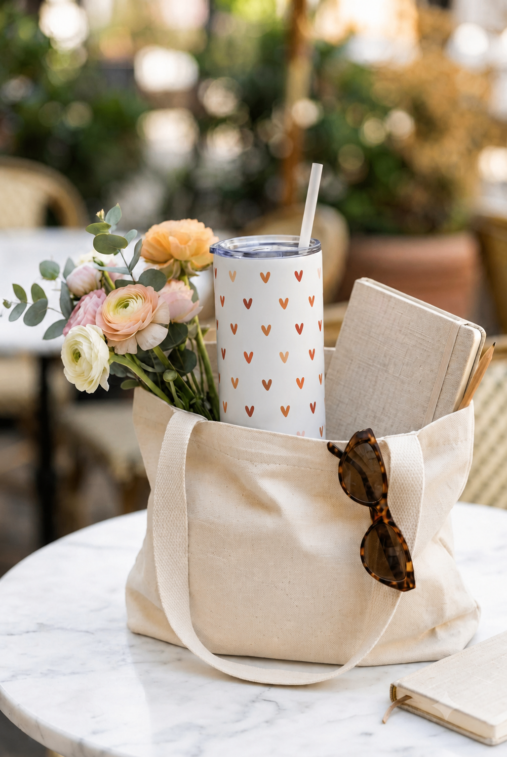 Colossal Tumbler 700ML with Straw| Cherry Hearts Print |Double Walled Insulated Tumbler 7-8 hrs 1219 Avenue