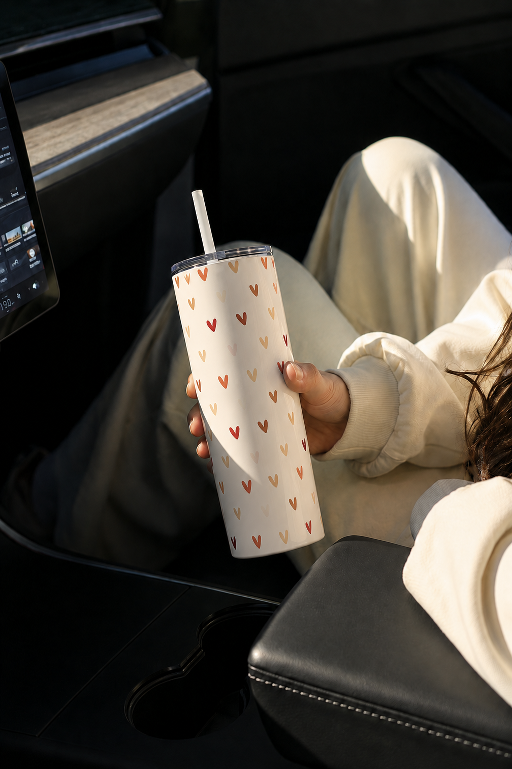 Colossal Tumbler 700ML with Straw| Cherry Hearts Print |Double Walled Insulated Tumbler 7-8 hrs 1219 Avenue