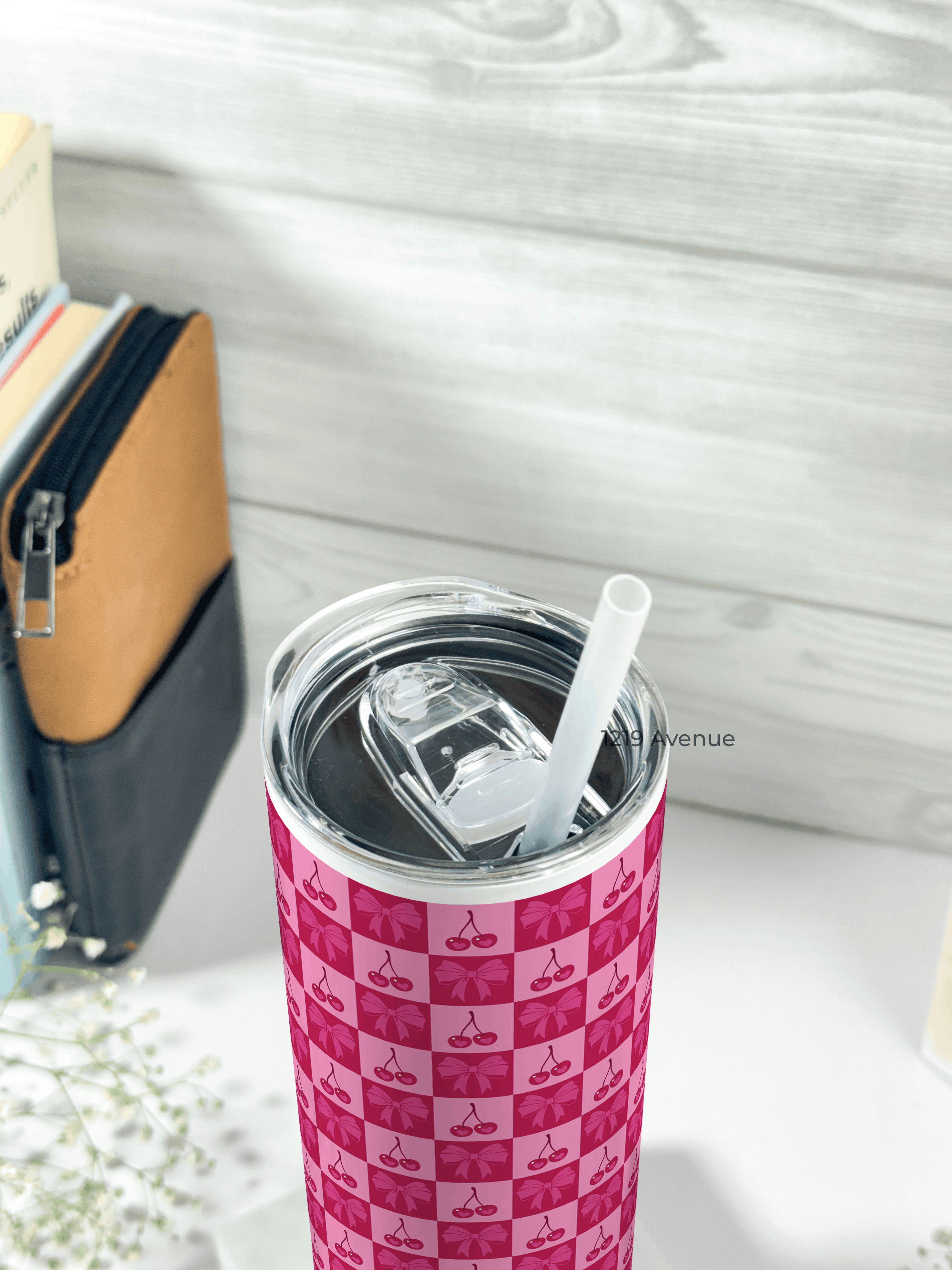 Colossal Tumbler 700ML with Straw | Cherry Print |Double Walled Insulated Tumbler 7-8 hrs 1219 Avenue