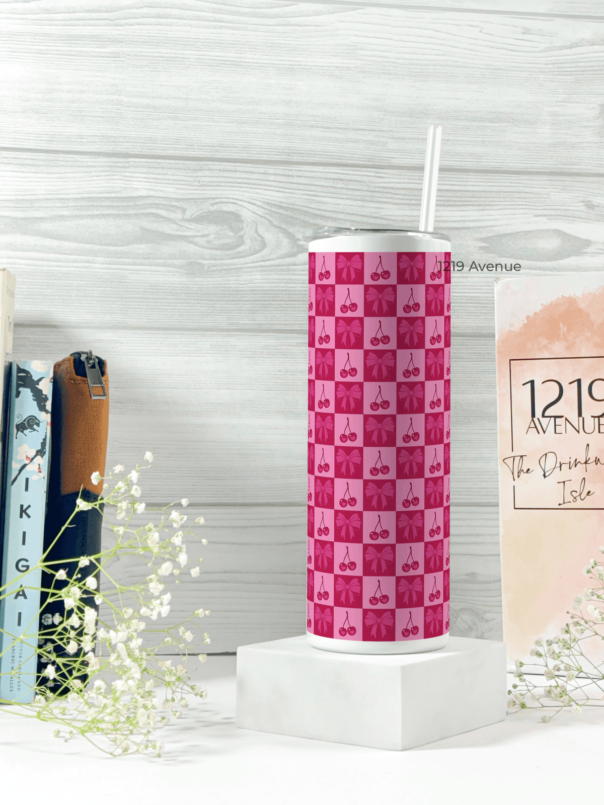 Colossal Tumbler 700ML with Straw | Cherry Print |Double Walled Insulated Tumbler 7-8 hrs 1219 Avenue