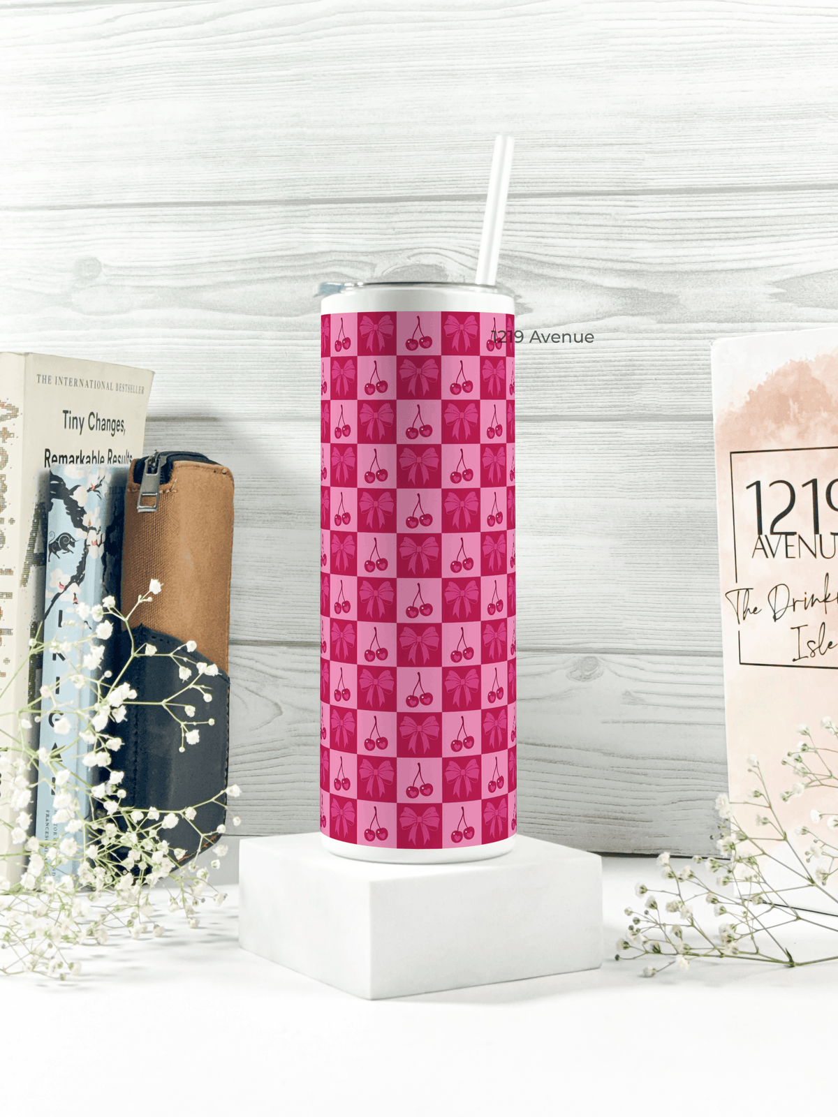 Colossal Tumbler 700ML with Straw | Cherry Print |Double Walled Insulated Tumbler 7-8 hrs 1219 Avenue