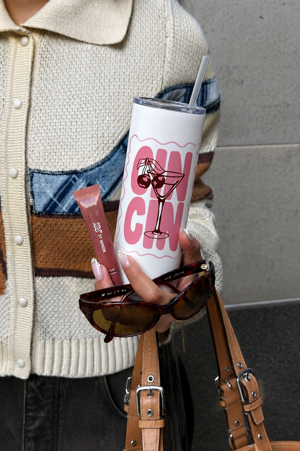 Colossal Tumbler 700ML with Straw | Cin Cin Cherie Print | Double Walled Insulated Hot & Cold Tumbler 7–8 Hours 1219 Avenue