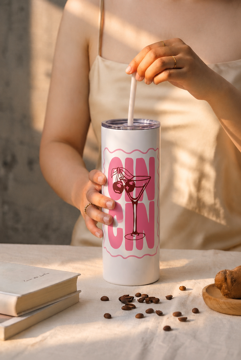 Colossal Tumbler 700ML with Straw | Cin Cin Cherie Print | Double Walled Insulated Hot & Cold Tumbler 7–8 Hours 1219 Avenue